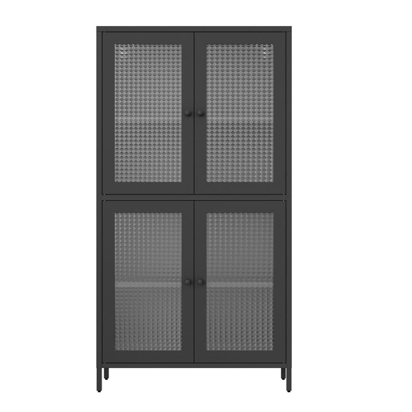 English Elm Classic Metal Storage Cabinet - Elegant Display Case With 4 Glass Doors & Adjustable Shelves For Home W2378P176270