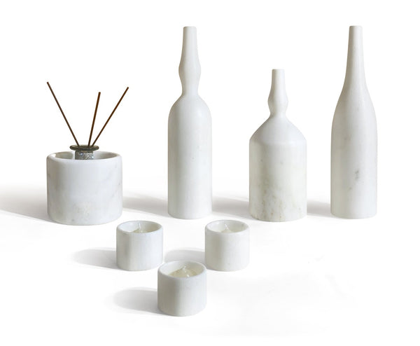 English Elm White Natural Marble Accessory Set - Luxury 7-Piece Collection For Stunning Living Room Décor W1696P262945-GIGA