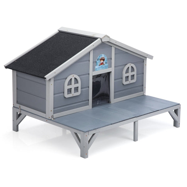English Elm All Weather Pine Cat Enclosure with Play Pen Fringe Curtains and Lockable Doors W2181P363008