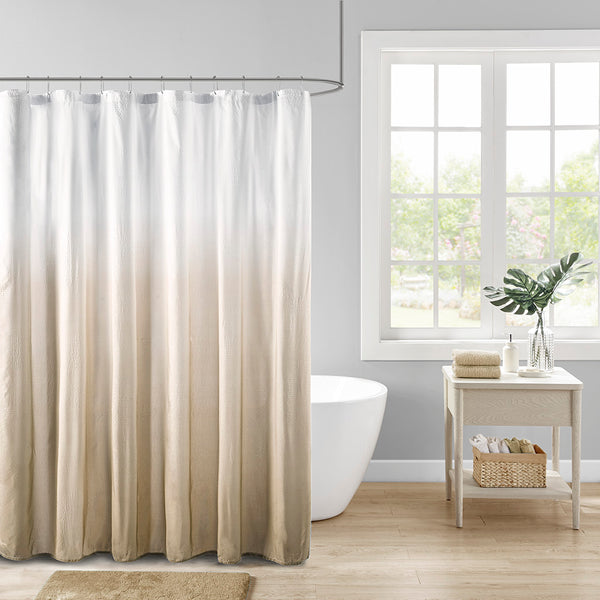 JLA Home Madison Park - Ombre Embossed Seersucker Shower Curtain — Textured Gradient Design, Machine Washable, 72"x72" Taupe MP70-7541