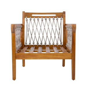 English Elm Outdoor Acacia Wood Patio Club Chair with Woven Rope Armrests and Teak Finish Cream,Oatmeal,Teak N768P363953T