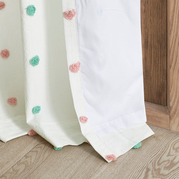 JLA Home Intelligent Design - Cotton Jacquard Pom-Pom Curtain Panel — OEKO-TEX 100% Cotton, Colorful Pom Accents, Machine Washable ID40-1772