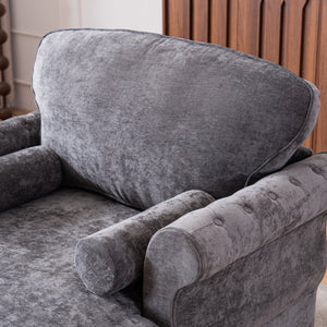 English Elm [New] Oversized Chaise Lounge Indoor Chenille Sleeper Recliner Armchair with Wide Foam Seat & Pillows DARK GREY W2363S00085