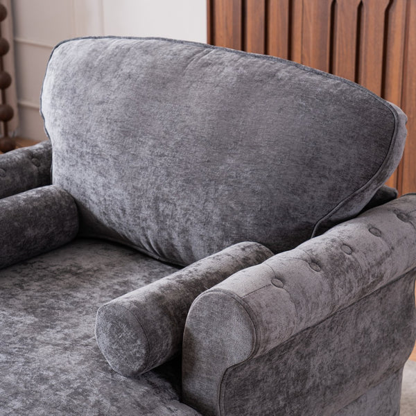 English Elm [New] Oversized Chaise Lounge Indoor Chenille Sleeper Recliner Armchair with Wide Foam Seat & Pillows DARK GREY W2363S00085