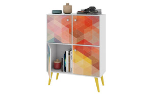 Manhattan Comfort Avesta Mid-Century Modern Double Cabinet White, Color Stamp and Yellow 177AMC132