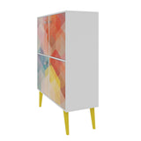 Manhattan Comfort Avesta Mid-Century Modern Double Cabinet White, Color Stamp and Yellow 177AMC132