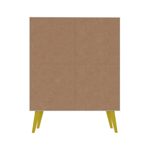 Manhattan Comfort Avesta Mid-Century Modern Double Cabinet White, Color Stamp and Yellow 177AMC132