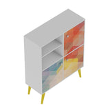 Manhattan Comfort Avesta Mid-Century Modern Double Cabinet White, Color Stamp and Yellow 177AMC132