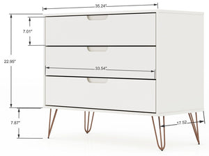 Manhattan Comfort Rockefeller Mid-Century Modern 3- Piece Bedroom Dresser Set White 177GMC1