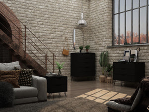 Manhattan Comfort Rockefeller Mid-Century Modern 3- Piece Bedroom Dresser Set Black 177GMC2