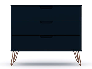 Manhattan Comfort Rockefeller Mid-Century Modern 3- Piece Bedroom Dresser Set Tatiana Midnight Blue 177GMC4