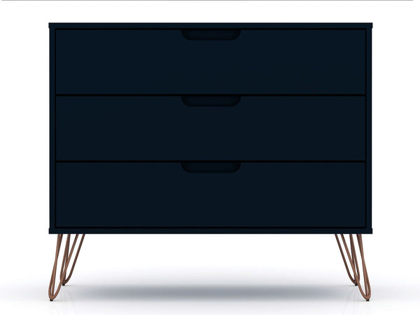 Manhattan Comfort Rockefeller Mid-Century Modern 3- Piece Bedroom Dresser Set Tatiana Midnight Blue 177GMC4