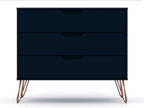 Manhattan Comfort Rockefeller Mid-Century Modern 3- Piece Bedroom Dresser Set Tatiana Midnight Blue 177GMC4