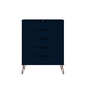 Manhattan Comfort Rockefeller Mid-Century Modern 3- Piece Bedroom Dresser Set Tatiana Midnight Blue 177GMC4