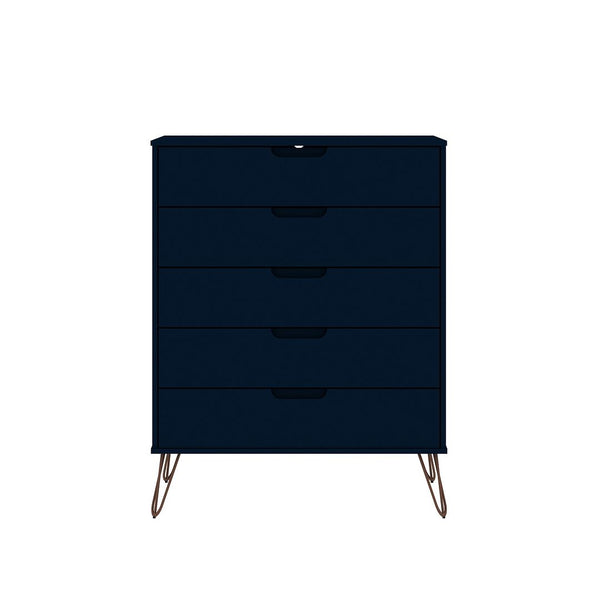 Manhattan Comfort Rockefeller Mid-Century Modern 3- Piece Bedroom Dresser Set Tatiana Midnight Blue 177GMC4