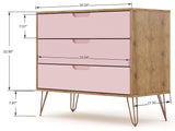 Manhattan Comfort Rockefeller Mid-Century Modern 3- Piece Bedroom Dresser Set Nature and Rose Pink 177GMC6