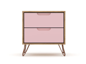 Manhattan Comfort Rockefeller Mid-Century Modern 3- Piece Bedroom Dresser Set Nature and Rose Pink 177GMC6