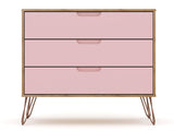 Manhattan Comfort Rockefeller Mid-Century Modern 3- Piece Bedroom Dresser Set Nature and Rose Pink 177GMC6