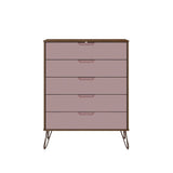 Manhattan Comfort Rockefeller Mid-Century Modern 3- Piece Bedroom Dresser Set Nature and Rose Pink 177GMC6