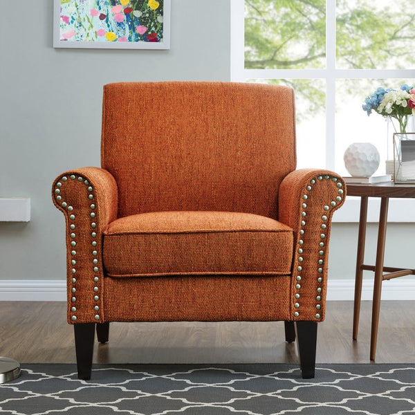 English Elm Barnet Upholstered Accent Chair with Nailhead Trim and Tapered Wood Legs for Living Rooms B127P495067