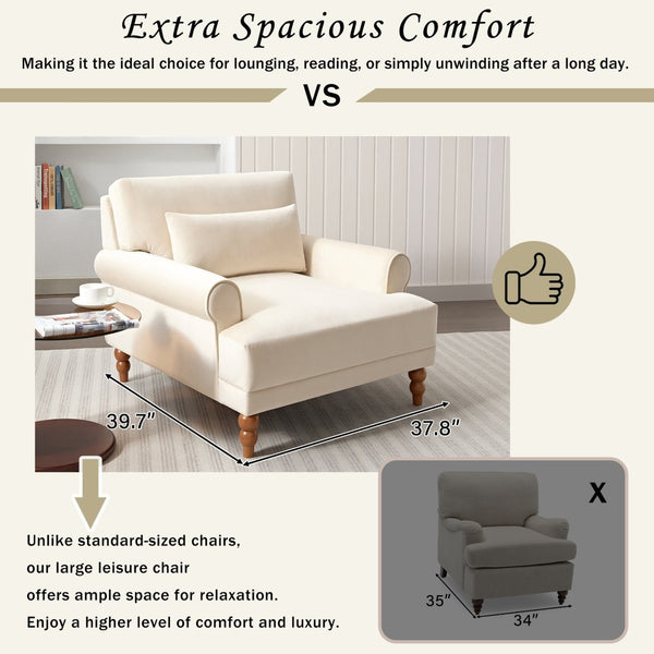English Elm Mirod Oversized Polyester Accent Chair with Column Legs and Ergonomic Lumbar Support Beige N760S0000028B