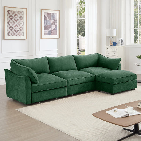 English Elm L-Shaped 3-Seater Sectional Sofa With Movable Ottoman, Soft Chenille, Storage & Modern Design Options W3041S00186