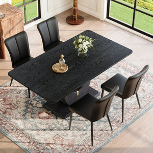 English Elm Black Wood Grain Mdf Dining Table Set Seats 4 with Striped Pu Leather Chairs W1151S04427