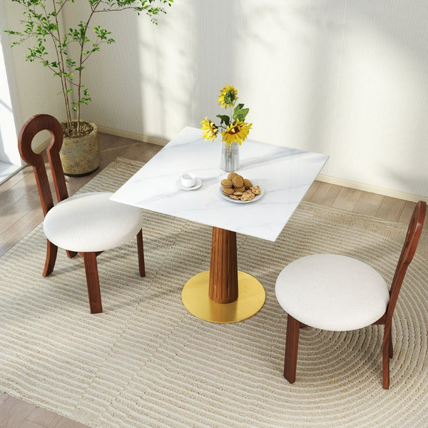 English Elm Modern Square Dining Table - 33.5" Sintered Stone With Wooden Legs & Gold Base For Small Spaces P2 W1535S00576-GIGA