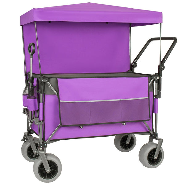 English Elm Multi-functional Folding Wagon with Canopy All Terrain Tires 480lb Steel Frame Outdoor Purple W2932P417650