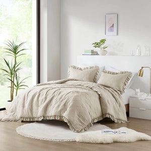 English Elm 3-piece Diamond Quilted King Comforter Set with Ruffled Edges and Prewashed Softness B035P463225
