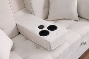 English Elm Corrado Woven Fabric Sleeper Loveseat with Console Cup Holders and Charging Ports Beige B2749S00242