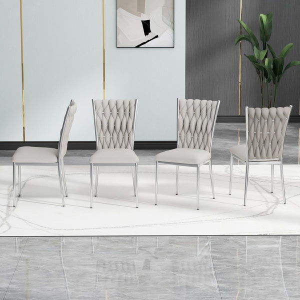 English Elm Modern Velvet Upholstered Dining Chairs Set of 2 with Electroplated Legs for Kitchen Light Gray W210P301597