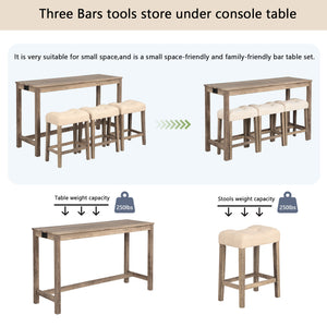 English Elm 4-Piece Bar Table Set With Power Outlet & 3 Padded Stools - Stylish Dining & Work Solution For Small Spaces W1998P193826