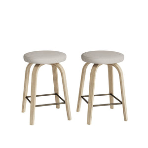 English Elm Swivel Backless Counter Stools Set of 2 with Fabric Seat Bentwood Legs Mid-century Modern Beige W3107P446979