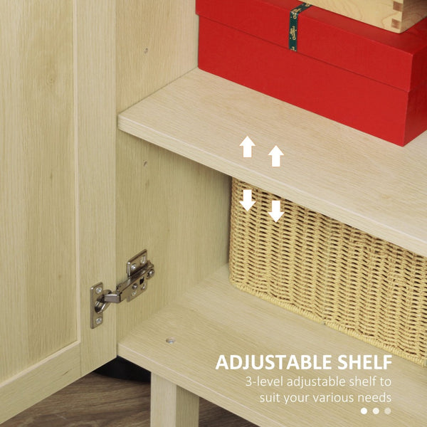 English Elm Buffet Cabinet with Woven Rattan Doors Adjustable Shelving and Raised Legs for Dining T3971P429575