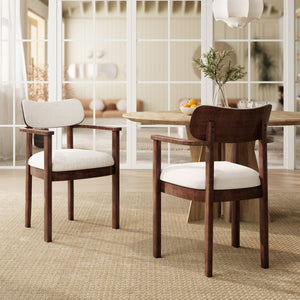 English Elm Indoor Beige Upholstered Dining Chairs Set of 2 Rubberwood Frame for Modern Kitchens Walnut N772P389535W