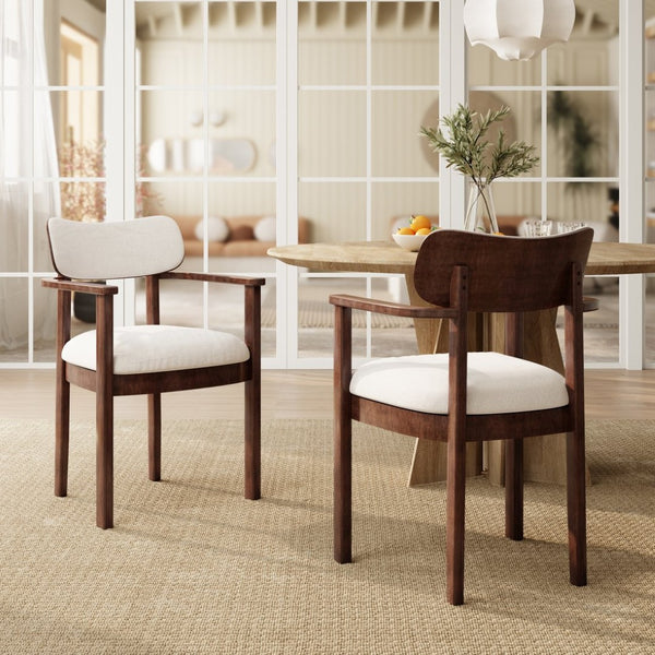 English Elm Indoor Beige Upholstered Dining Chairs Set of 2 Rubberwood Frame for Modern Kitchens Walnut N772P389535W