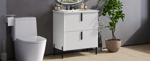 English Elm Christopher Knight Home® - 30" Elegant Bathroom Vanity With Ceramic Sink, Soft-Close Drawers & Fluted Design In Timeless White N817P295761W