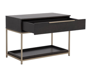 Sunpan Rebel Nightstand - Modern Oak Wood Design with Soft Closing Drawer and Elegant Gold Hardware Accents Large - 38W x 20D x 27.25H