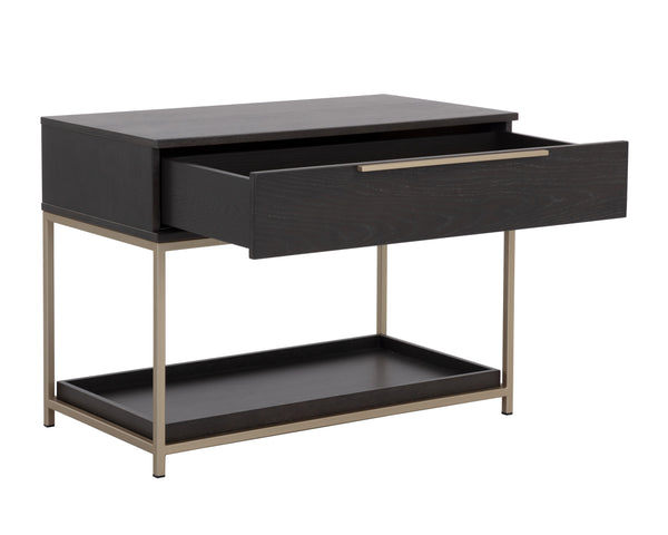 Sunpan Rebel Nightstand - Modern Oak Wood Design with Soft Closing Drawer and Elegant Gold Hardware Accents Large - 38W x 20D x 27.25H