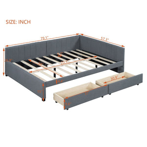English Elm Full Size Linen Upholstered Daybed with Storage Drawers Sofa Bed for Guest Rooms Gray LP000172AAE-1