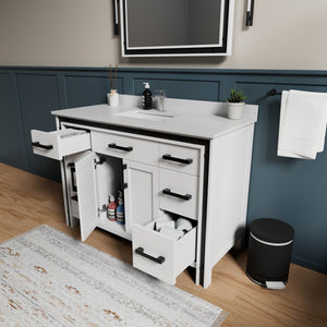 English Elm White 48-in Bath Vanity Cabinet with Soft-Close Drawers, Solid Wood Frame, Fully Assembled Storage B2731P260689