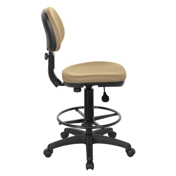 OSP Home Furnishings Sculptured Ergonomic Drafting Chair with Vinyl Upholstery for Studio and Lab Workspaces Dillon Buff DC517V-R104