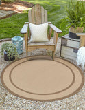 Unique Loom Outdoor Border Border Machine Made Border Rug Beige, Beige/Brown 6' 1" x 6' 1"