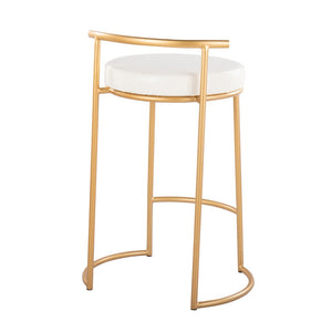 English Elm Round Fuji 26" Contemporary Counter Stool Set Of 2 In Gold Metal & White Faux Leather - Elevate Style! B202P222106-GIGA