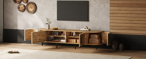 English Elm 70inch Rattan Door Media Console with Iron Legs Natural Wood Finish Living Room N710P429509P