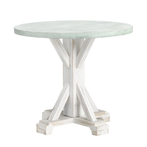 Crestview Collection Coastal Round Accent Table With Weathered Turquoise Top & Rustic Whitewashed Base For Living Rooms White Solid Wood Cvfzr6206