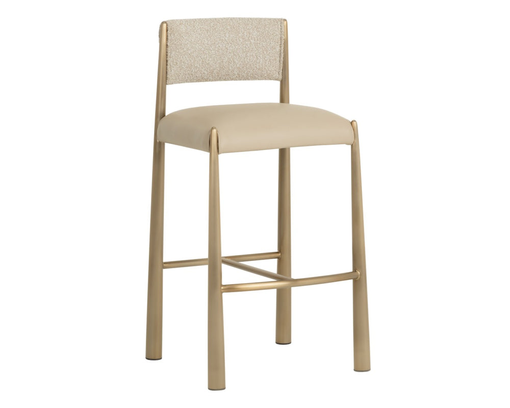 Sunpan BAYARD Barstool - Antique Brass Base with Napa Beige & Santa Cruz Oatmeal Upholstery for Luxe Seating 112689