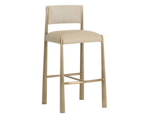 Sunpan BAYARD Barstool - Antique Brass Base with Napa Beige & Santa Cruz Oatmeal Upholstery for Luxe Seating 112689