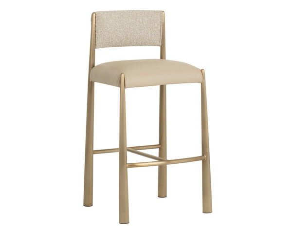 Sunpan BAYARD Barstool - Antique Brass Base with Napa Beige & Santa Cruz Oatmeal Upholstery for Luxe Seating 112689